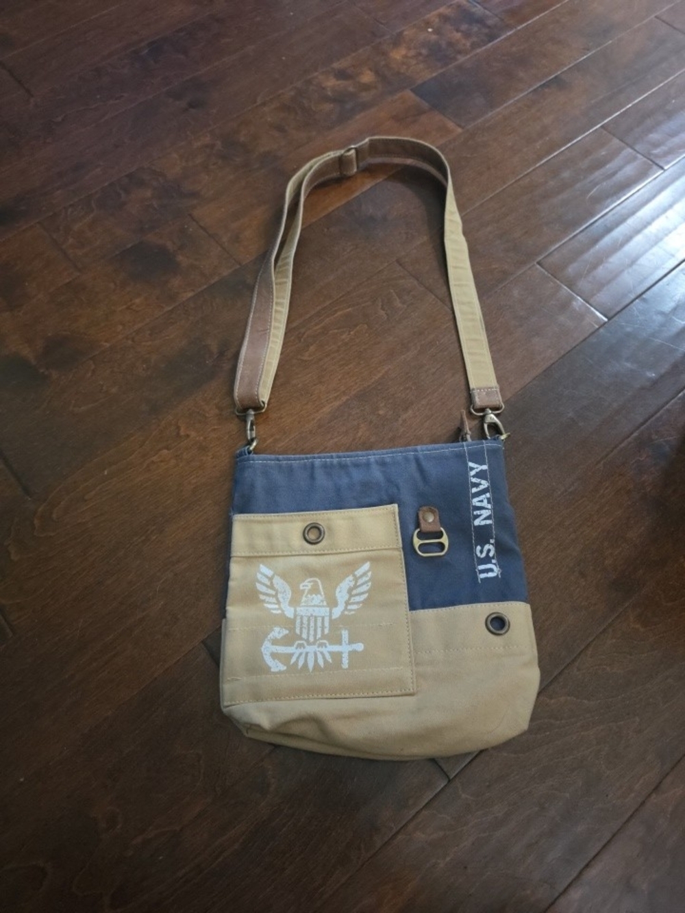 U.S. Navy Tan & Blue Canvas Crossbody Bag